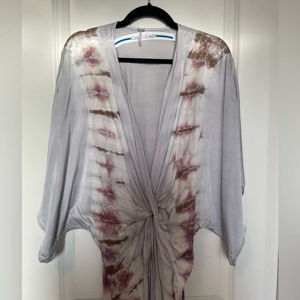 YFB Young Fabulous & Broke Light Grey Mauve Brown Beach Cover Slip Dress Maxi S